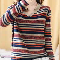 new loose striped fashion sweaters v neck pullovers autumn winter 2021 korean casual knitted ladies sweater womens jumper