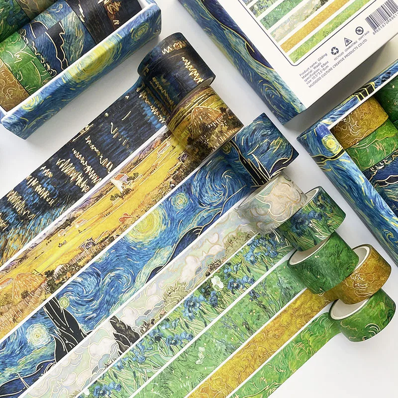 

8Roll/Set Starry Night Washi Tape Gold Foil Masking Tape Van Gogh Decorative Adhesive Tape Sticker Scrapbooking Diary Stationery