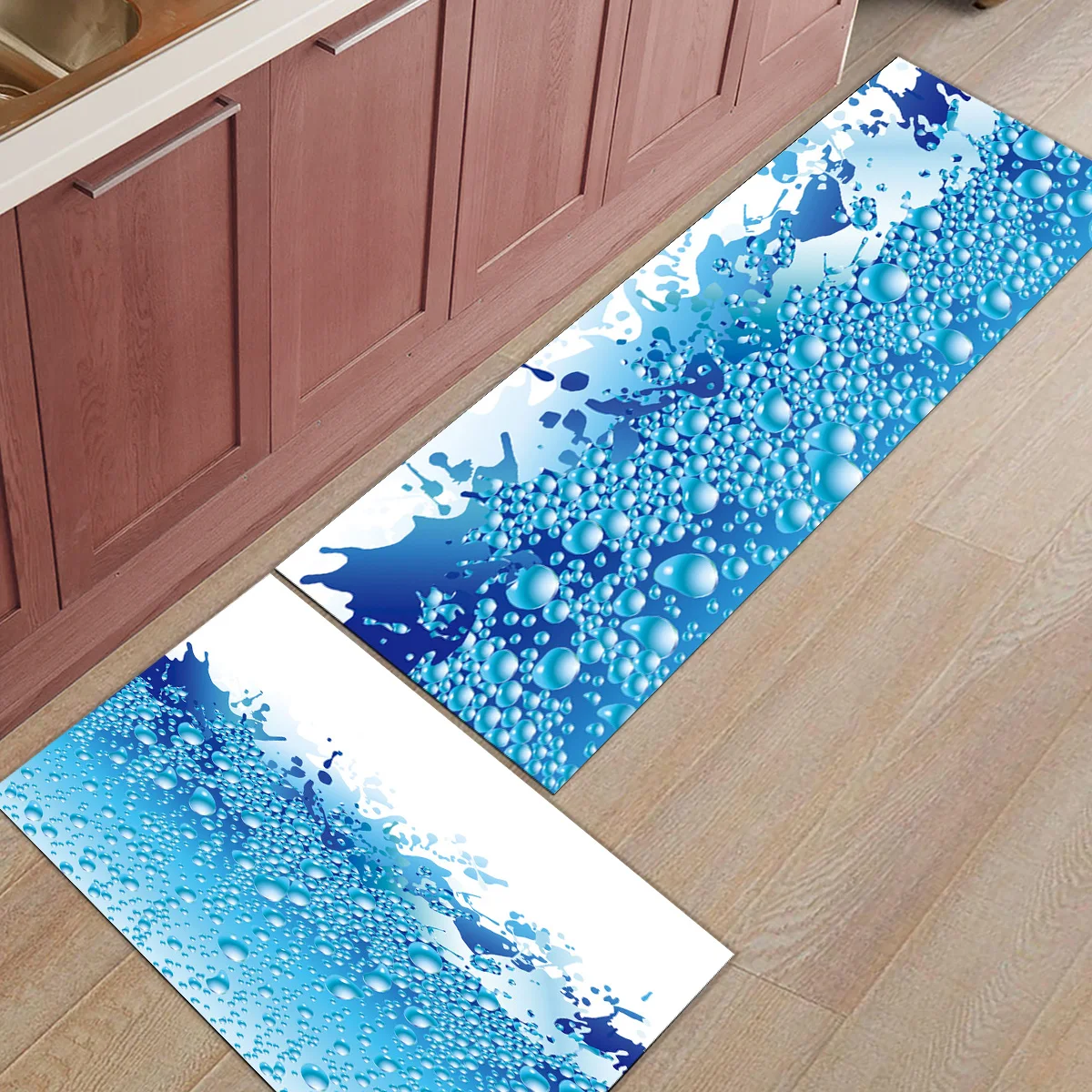 Синий коврик для кухни в виде капель воды современный декоративный