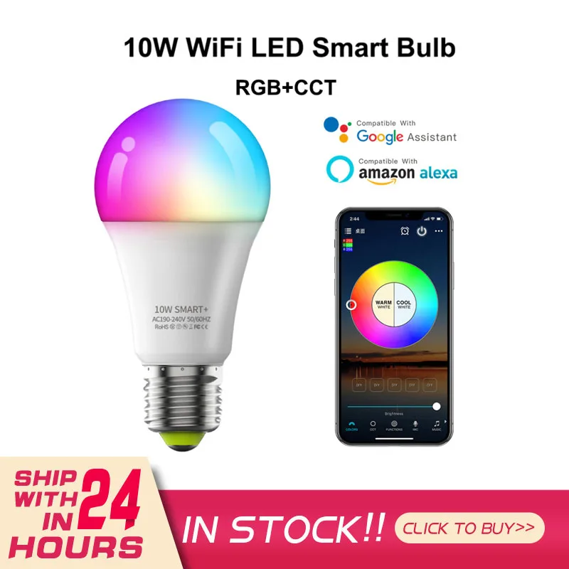 

WiFi Smart Bulb E27 Led RGB Corlorful Dimmable Timer Function Magic Light Remote Controller Lamp Work With Alexa Google Home