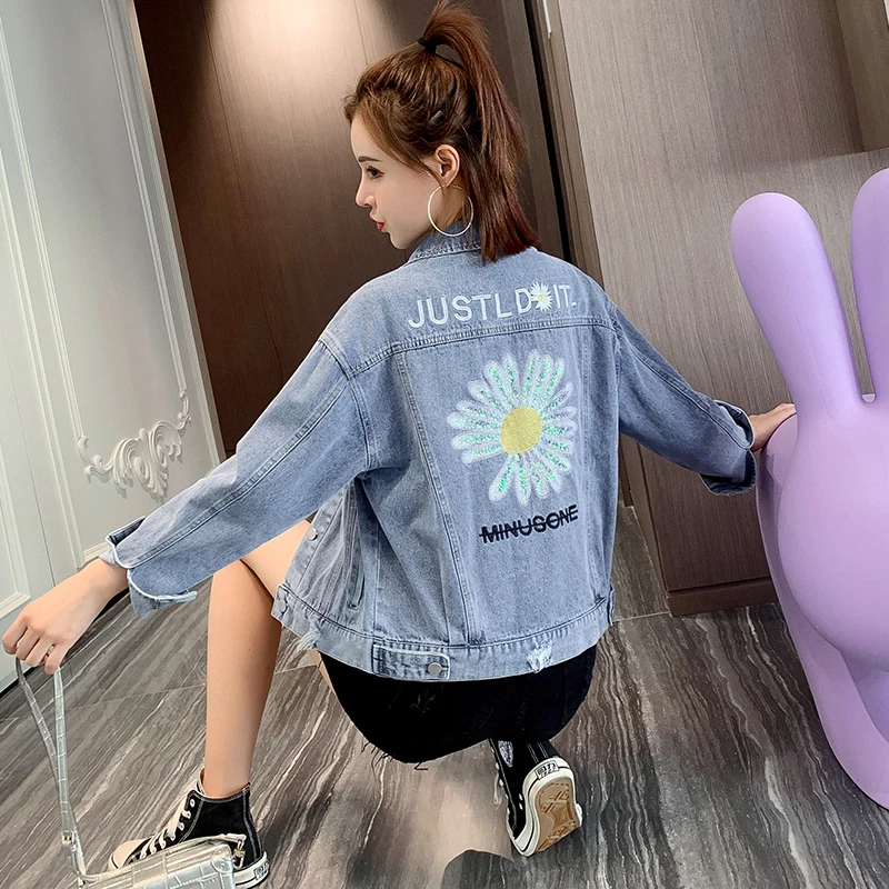 

Spring and Autumn 2020 new loose and slim Korean BF style versatile jacket long sleeve short denim jacket blouse