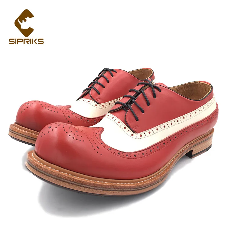 Мужские туфли Sipriks из телячьей кожи красного и белого цвета винтажные
