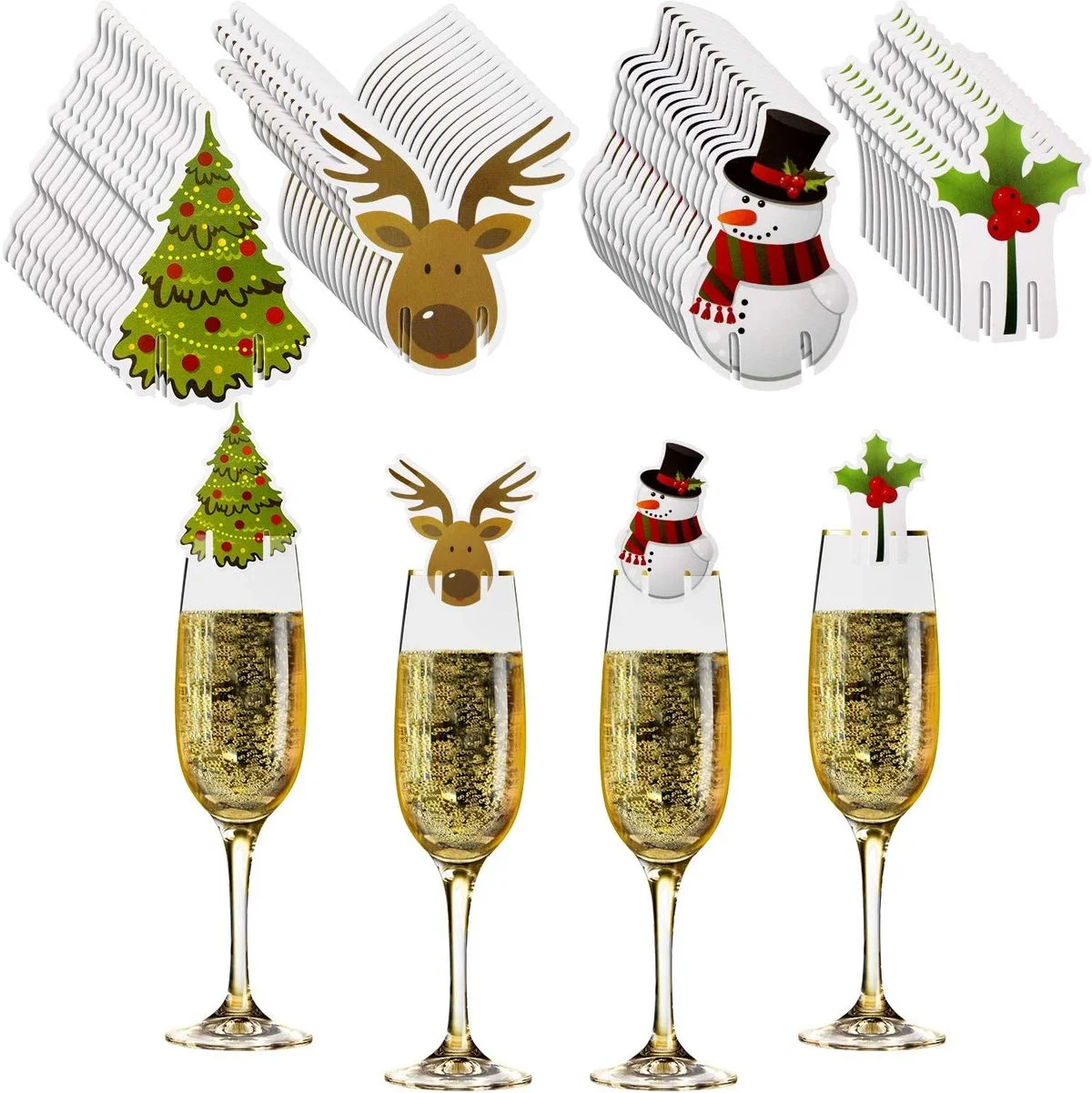 

20 шт., новогодние украшения для рождественской чашки, шапки Санты, бокала для вина, украшения для рождественской елки, украшения для вечерни...