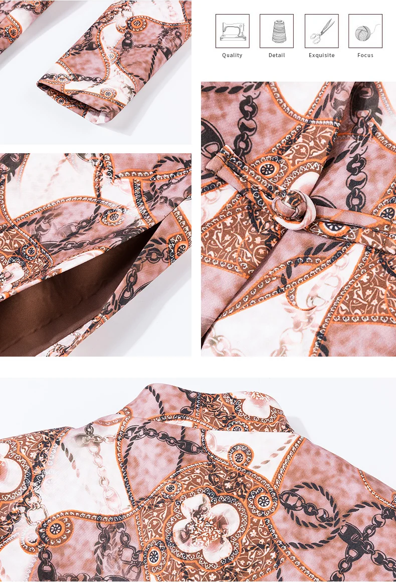 

2021 Spring New Fashion Casual Floral Print Long Coffee Coat Dress Woman