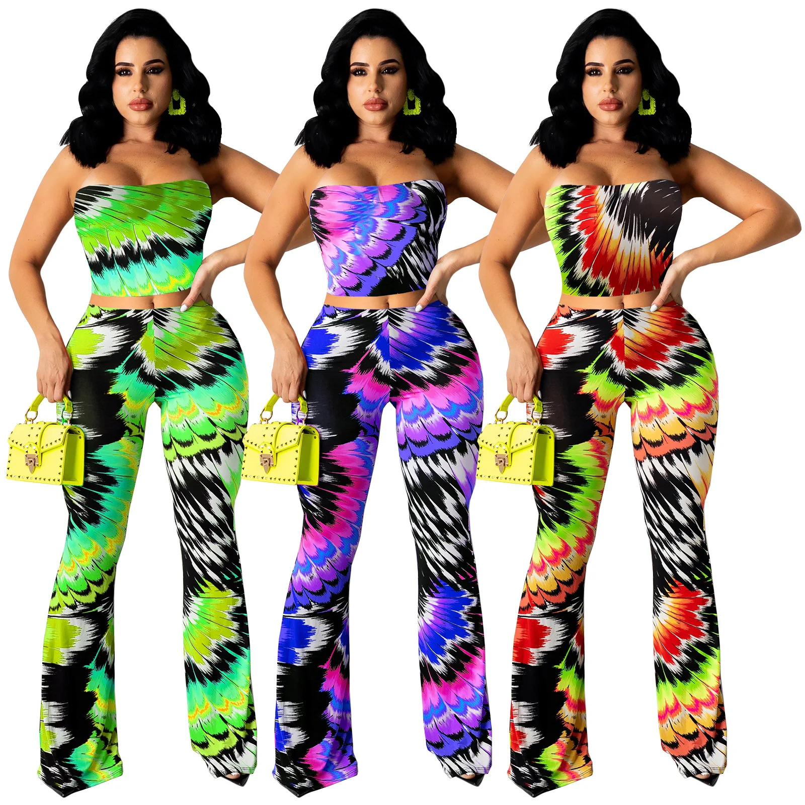 

Painted Printed Chest Wrap Halter Top and Pants Two-piece Suit For Women Summer 2021