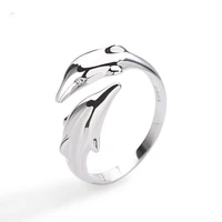 smooth surface cute animal dolphin adjustable ring silver color animal ring for women cute jewelry party bijoux accessories gift