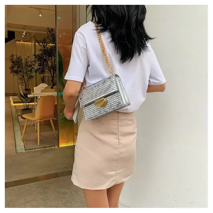 PU Leather Crossbody Bags for Women Designer Chain Shoulder Messenger Bag Gold Silver Luxury Handbags Women Bags