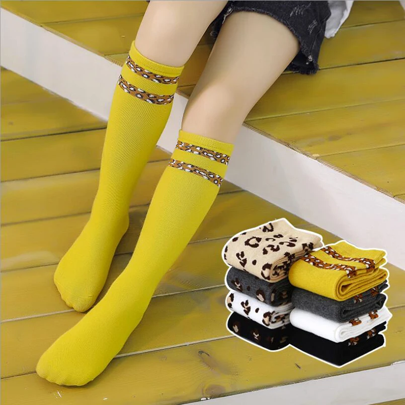 Носки для девочек 2 12 лет классные до колена с леопардовым принтом высокие гольфы