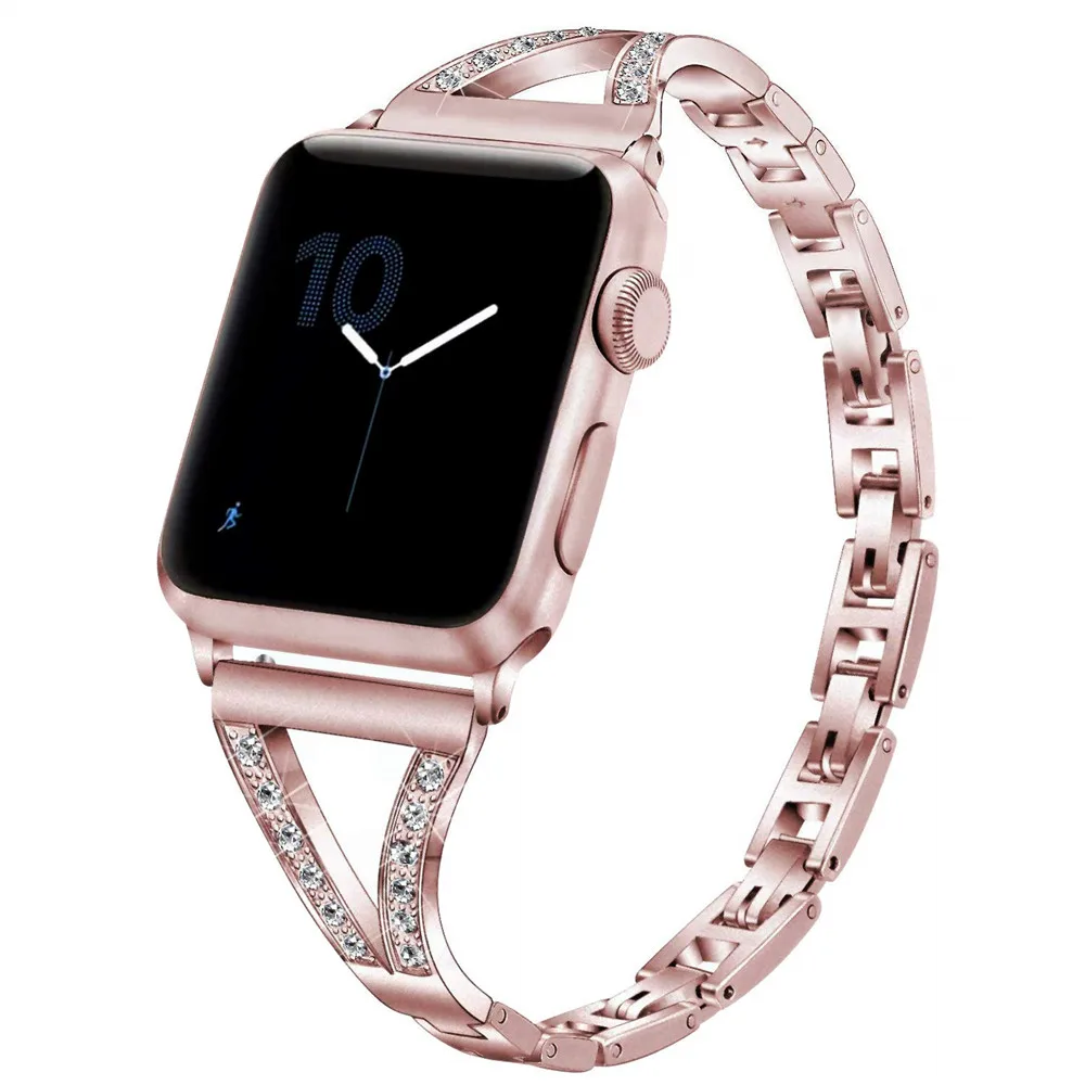 Женский Тонкий блестящий браслет для Apple Watch SE Band Series 6 5 4 3 бриллиантовый ремешок