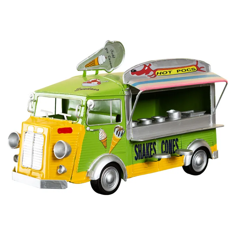 

Креативная металлическая модель автобуса, украшения для столовой, аксессуары для украшения дома, миниатюрная модель автомобиля с морожены...