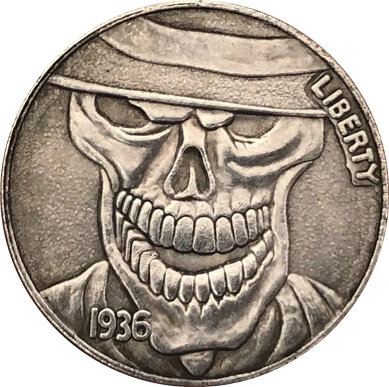 Забавный Хобо-сувенир с черепом никелевое покрытие антикварная Коллекционная