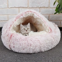 pet dogs and cats bed warm bed soft fluffy cat house long luxurious bed semi closed rounded nest warm two cats sleep