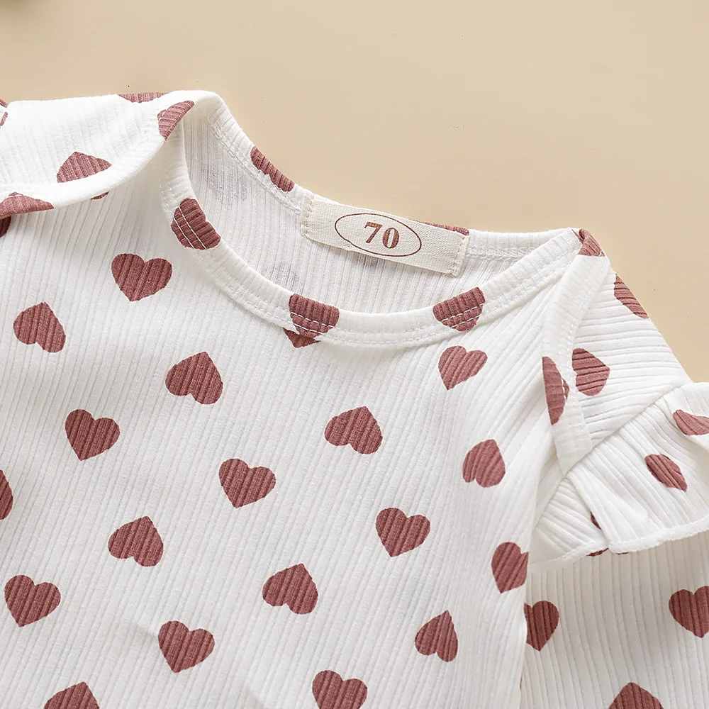 Боди для маленьких девочек с принтом сердечек Осеннее теплое боди новорожденных