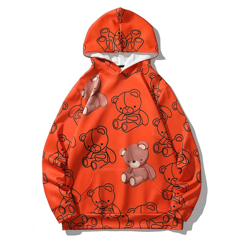 

2021 new autumn and winter new casual sweater men trendy big size bear 3D printing hip-hop street hoodie drop shoulder sleeves