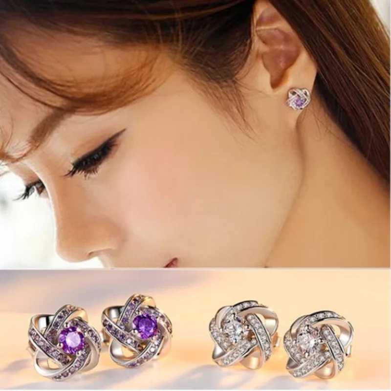 

Purple Silver Rose Crystal Cruciform Earstuds Alloy Rhinestone Classic Trendy Romantic Casual Birthday Anniversary Girls Gifts