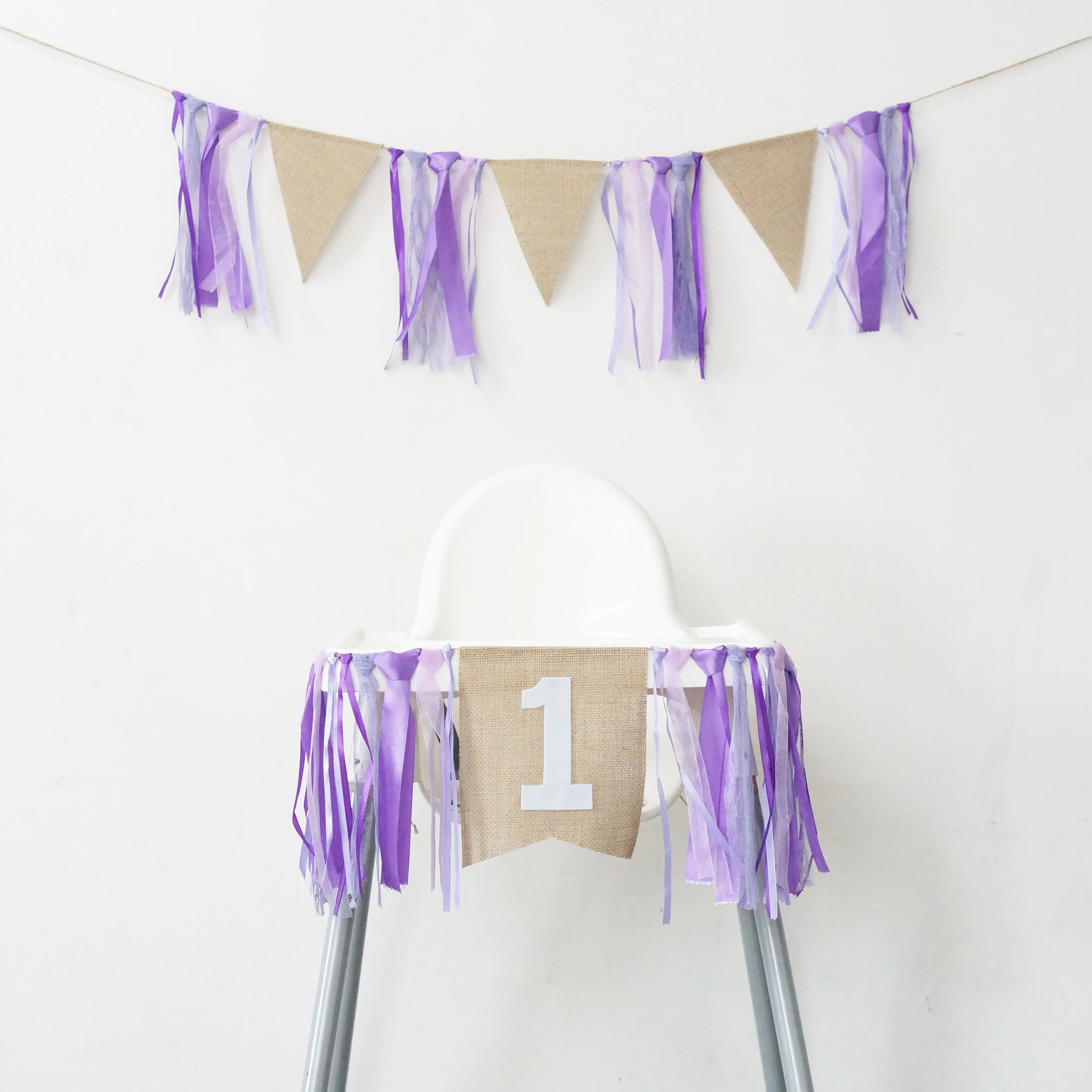 Purple Ribbon Banner 1stBirthday Party Baby Shower Flag Chair Nursery Garland Candy Bar Decoration Deco Anniversaire | Дом и сад