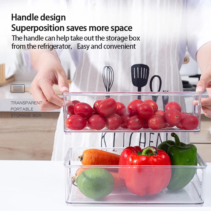 Refrigerator Organizer Bins Stackable Fridge Storage Box With Handle Kitchen Plastic Pantry Food Freezer Tool | Дом и сад