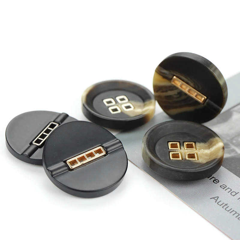 Винтажные круглые черные пуговицы из смолы с плоской задней стороной