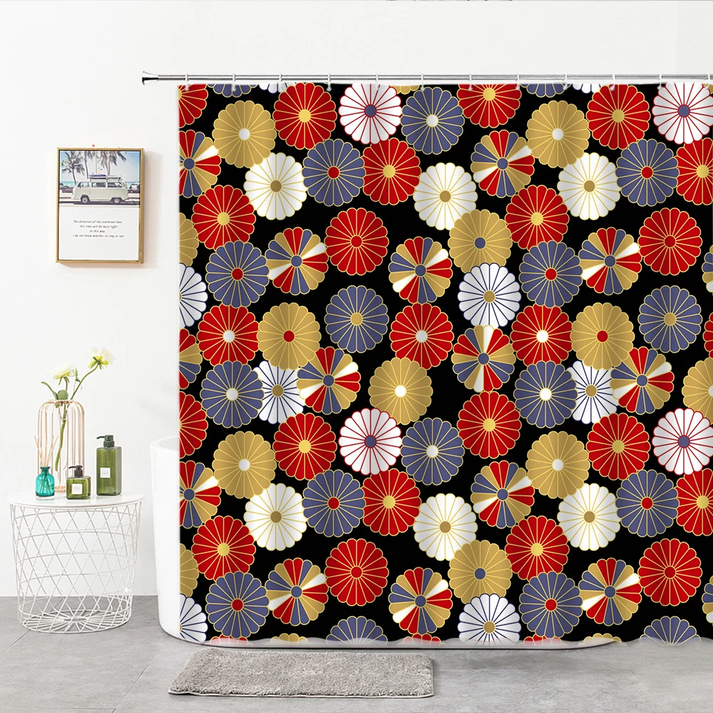 Занавеска для душа с японским рисунком стильная иллюстрация благоприятных