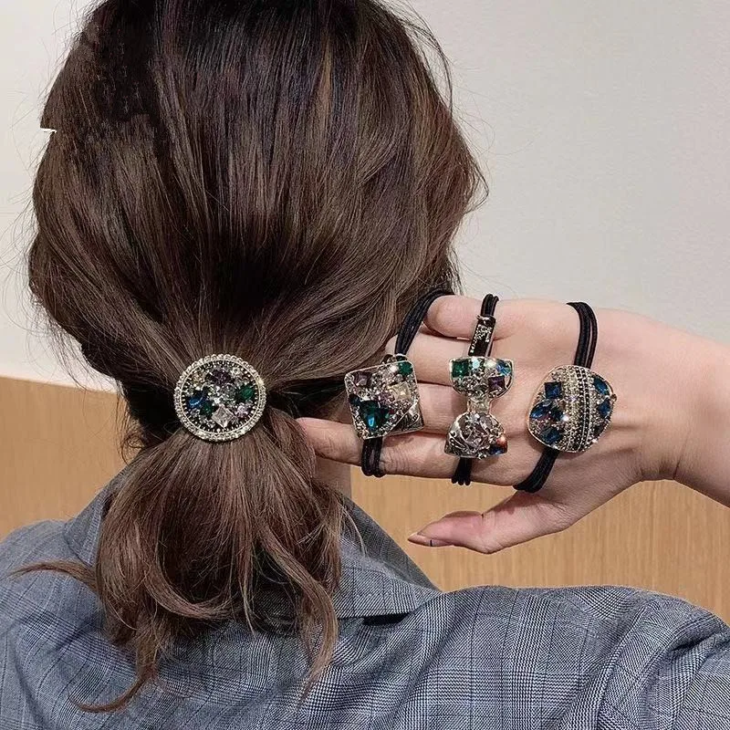 

Fashion Crystal Rhinestone Hair Rope Female Rough Tie Ponytail Ins Hair Ring Net Red Tie Simple Hair Rope Headdress Accessories