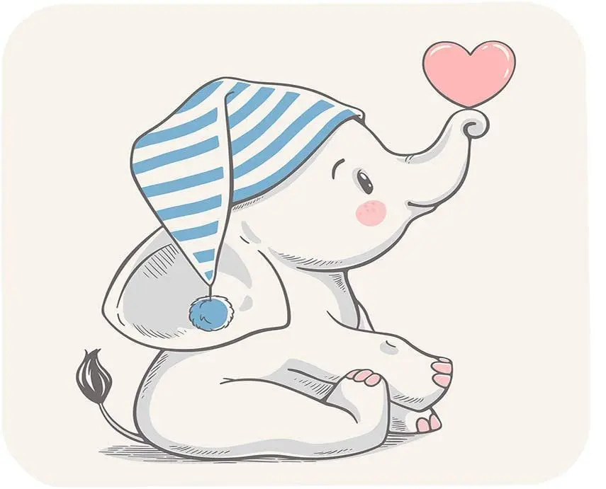 

Cute Elephant Mouse Pad Funny Adorable Animals Striped Design Sleeping Cap Heart Love Gaming Mouse Mat Non-Slip Rubber