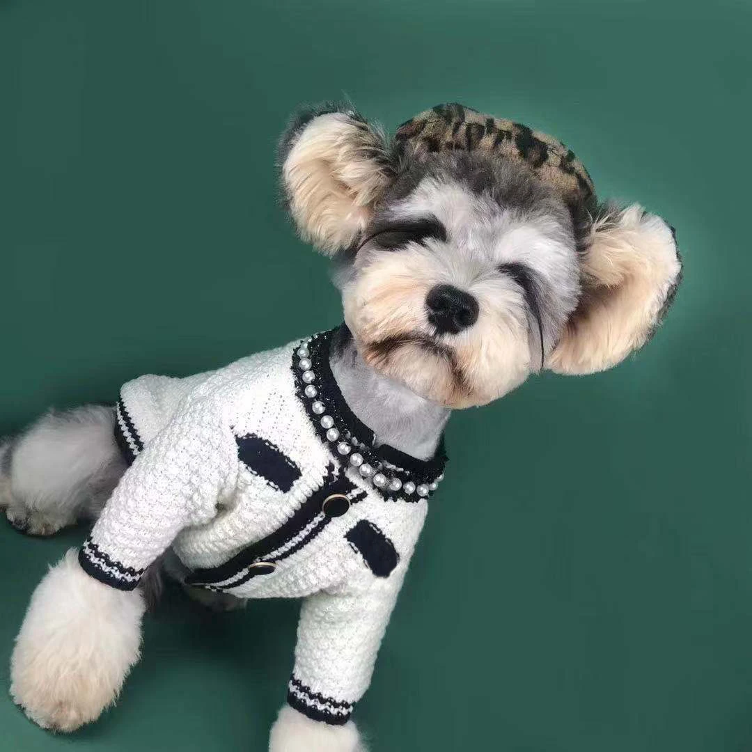 

Dog Sweater Warm Winter Luxury Designer Pearl Necklace Dog Clothes for Small Dog French Bulldog Schnauzer Corgi Chihuahua ZY3002