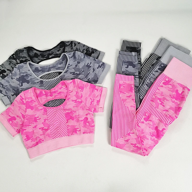 

Leopard Sport Set Women Female Pink Two 2 Piece Crop Top High Waist Leggings Sportsuit Workout Outfit Fitness Gym Wear Yoga Sets