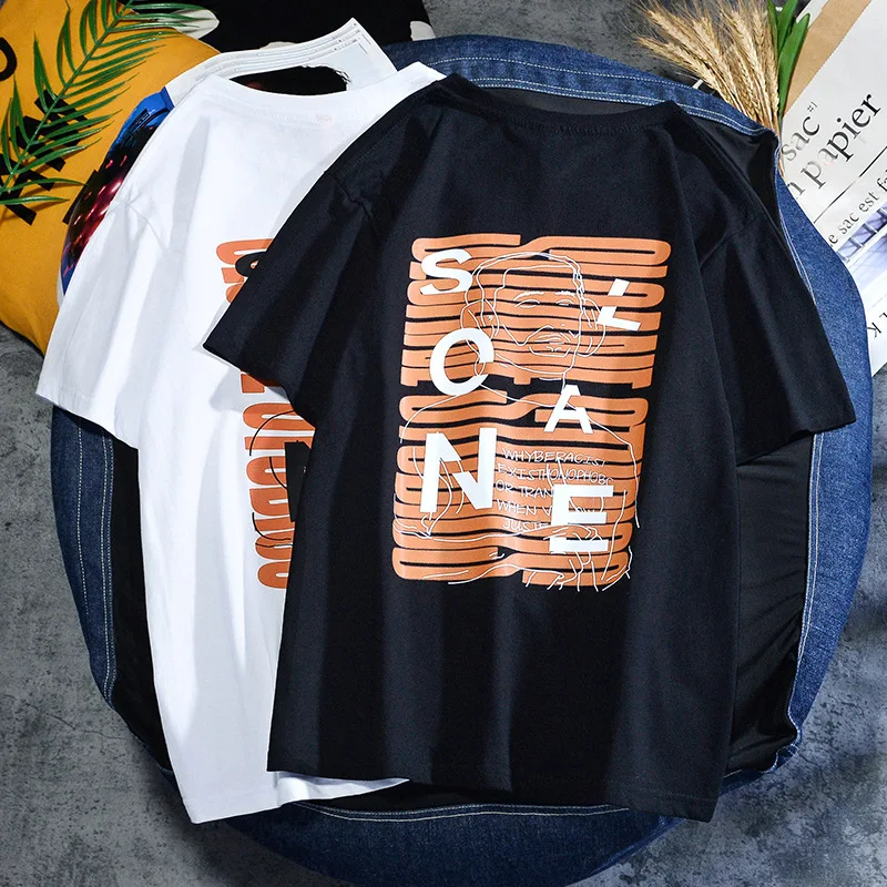 

Short-sleeved T-shirt Men's Spring And Summer Printing Round Neck Trend Half-sleeved Top Loose Couple Cotton Bottoming Shirt