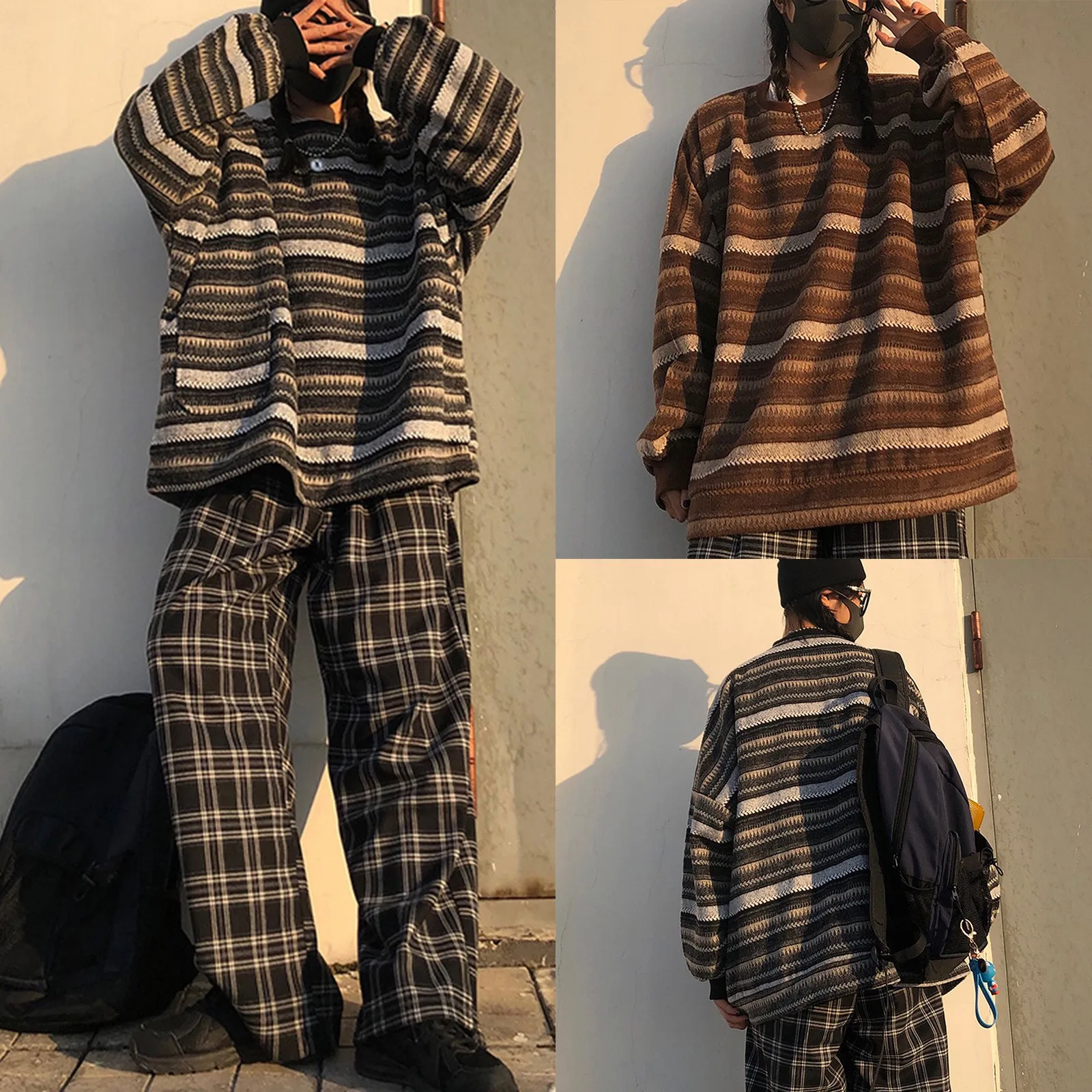 

Fashion Women Striped Sweatshirt Pullover Sweater Loose Long Sleeve Knitted Pullovers Tops Casual Ladies Streetwear Hooded Top