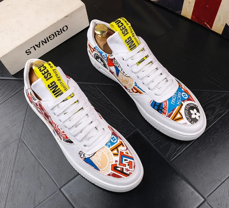 Туфли мужские с кружевом Вулканизированная подошва стиль хип-хоп белые b66