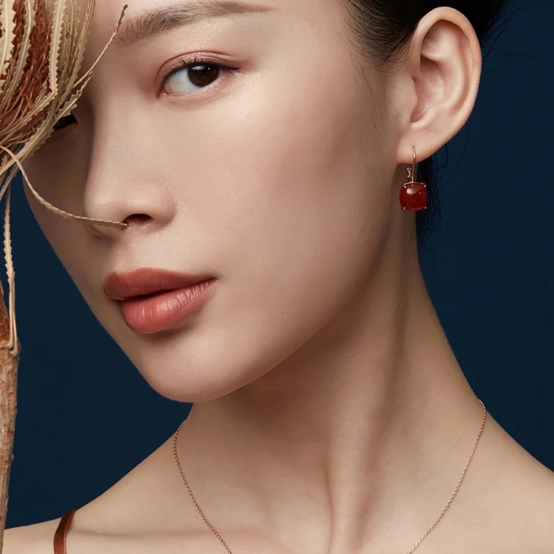 

Luomansi 100%-S925 Sterling Silver Red Agate Earrings Jewelry Women Gifts Party Wholesale