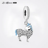 genuine silver plating diamond unicorn dangle fit original brand charm bracelet for unisex fine jewerly diy making gift