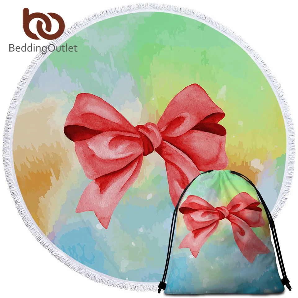 Постельное белье Outlet красный подарок бант круглое полотенце акварельное пляжное