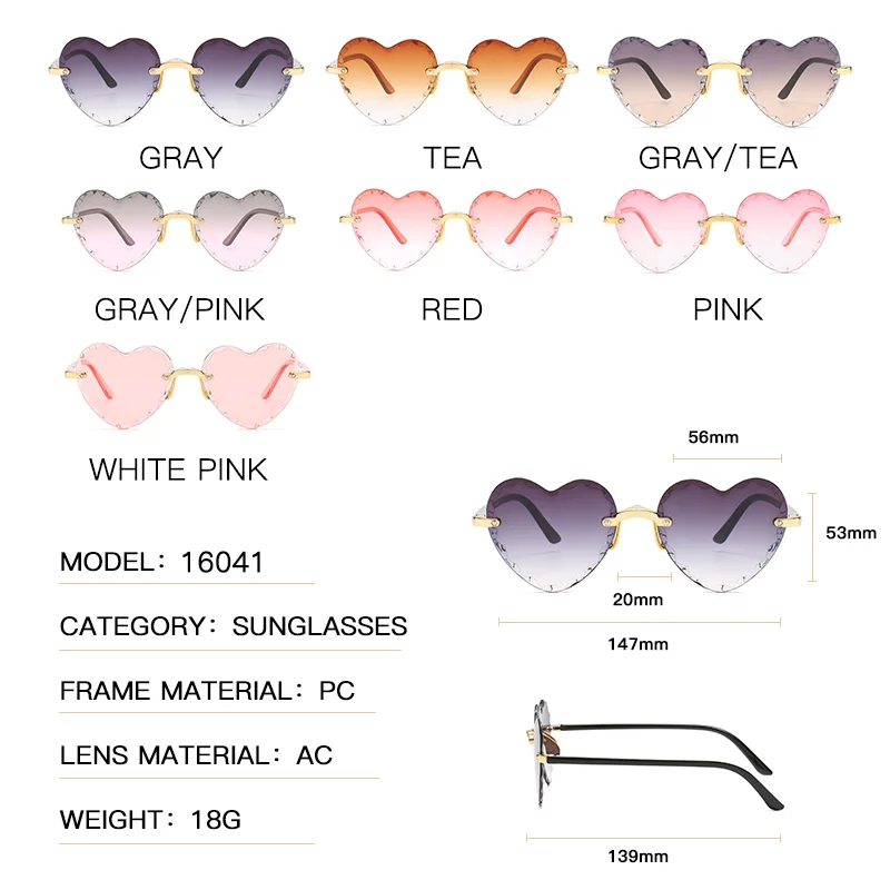 

LongKeeper Heart Shaped Sunglasses Women Fashion Rimless Diamond Sun Glasses Cute Gradient Shades UV400 Okulary