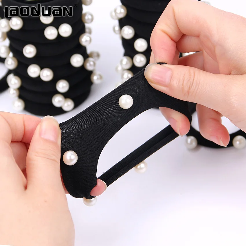 10 шт. черные Детские держатели для волос милые резиновые резинки с жемчугом