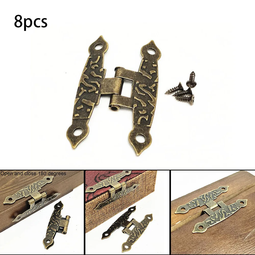 

8Pcs Antique Vintage Cabinet Door Luggage Hinges Jewelry Boxes Old H Hinges 65*36mm For Vintage Wooden Box Jewelry Box