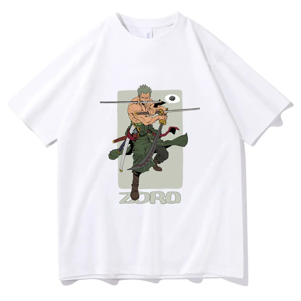 

Japan Anime One Piece Short Sleeve Cool Roronoa Zoro Print Tshirt Unisex Casual Fashion T Shirt Summer Men's Daily Basic T-shirt