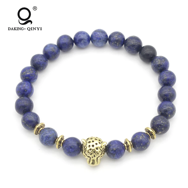 

Модный дизайн натуральные Лапис античные золотые леопардовые бусины с глазами, натуральный камень, браслет, мужские аксессуары