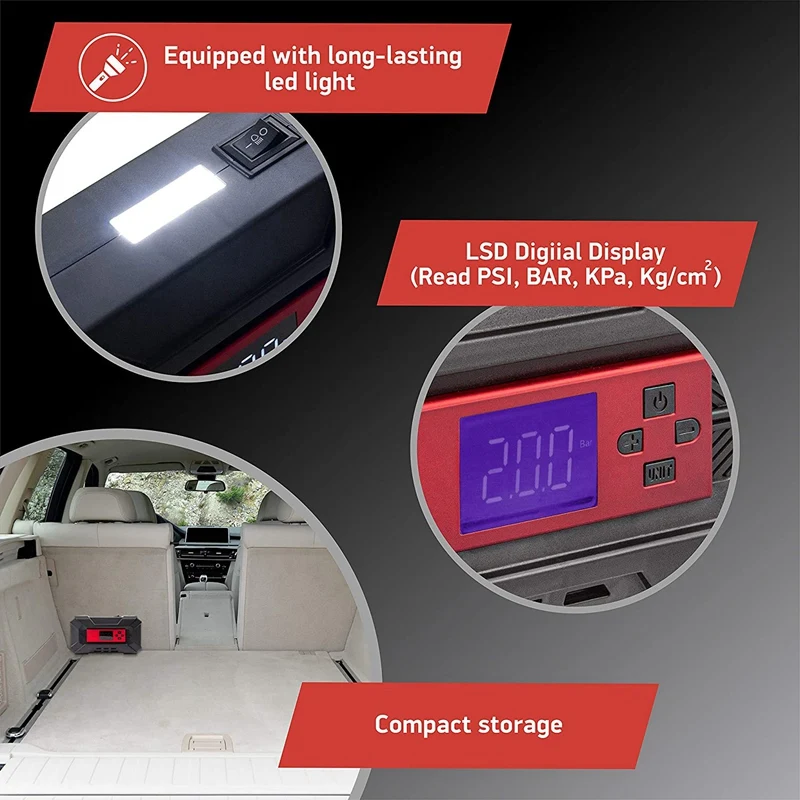 

Portable Tire Inflator Air Compressor 12V 150PSI Air Pump for Car with Flashlight Digital Car Tyre Pump