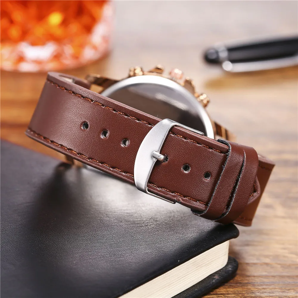 

Men's Quartz Wristwatches Fashion Big Dial Double Scale Leather Belt Male Waterproof Vintage Quartz Watch Gift Relogio Masculino