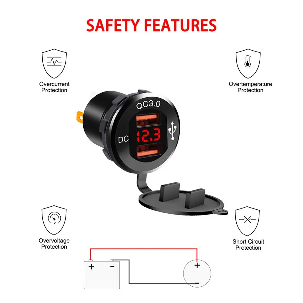 Быстрое зарядное устройство QC 3 0 автомобильное с двумя USB портами и светодиодным