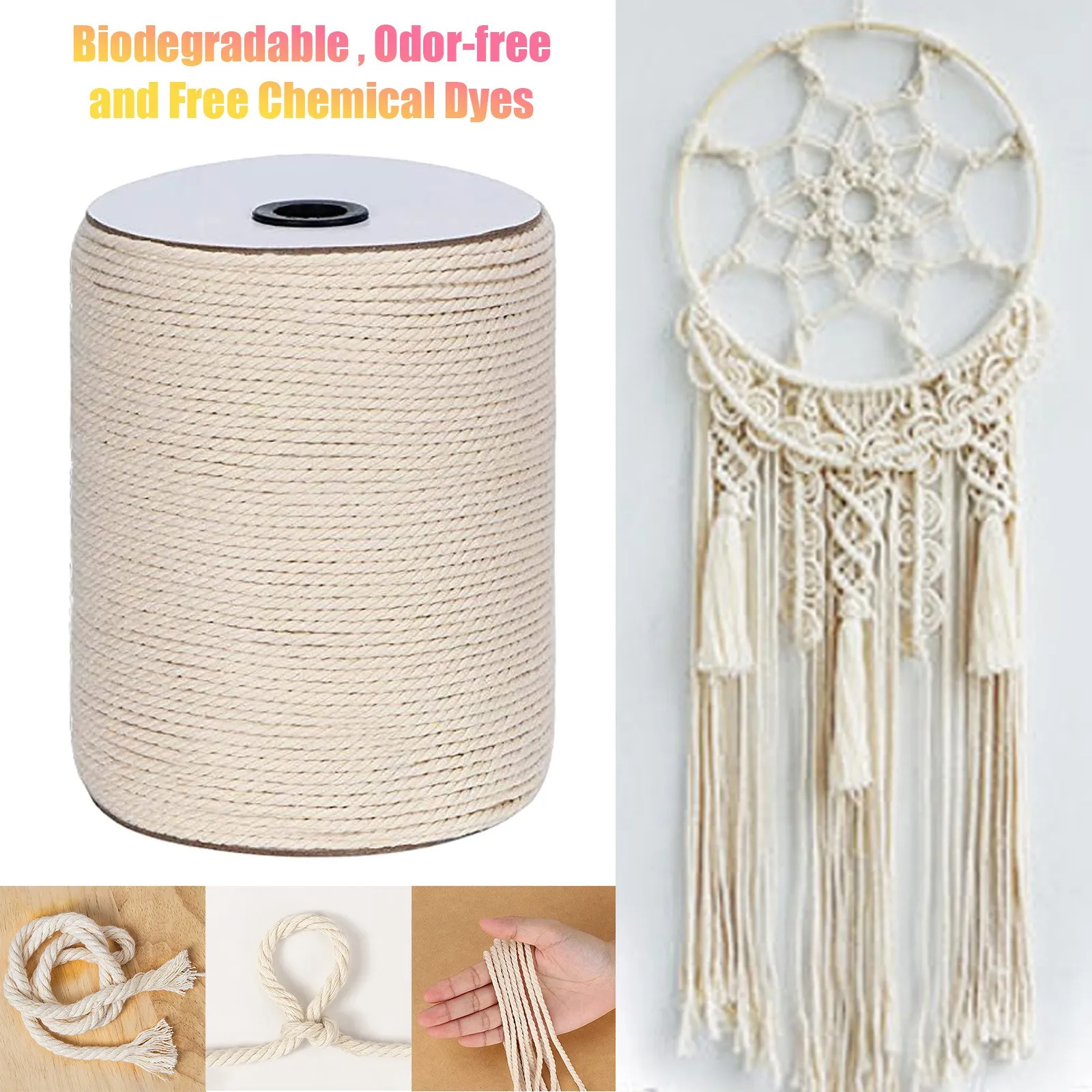 

3mm Macrame Rope Twisted Cords String Cotton Cord For Handmade Natural Beige Rope Diy Home Wedding Accessories Gift