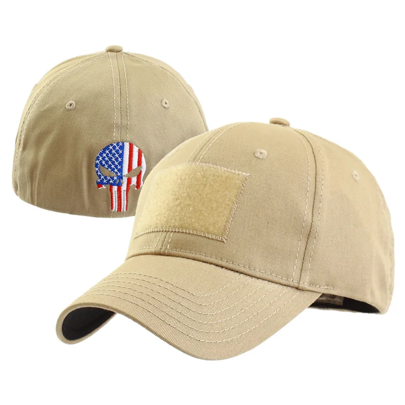 TSNK Мужская и женская тактическая бейсбольная кепка "USA PUNISHER" Snapback растягивающаяся шапка для бега/рыбалки - Цвет: KHAKI