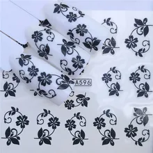 Nail Sticker Water Decals Nail Decal Sticker Nail Watermark Sticker Flower Decorative Stickers Colorful Cat Nail Decal Black
