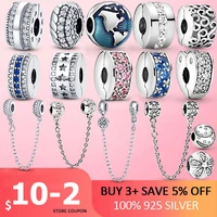 sale clip 925 sterling silver cz safety chain clip charms beads stopper charm fit original pandora bracelet 925 silver jewelry