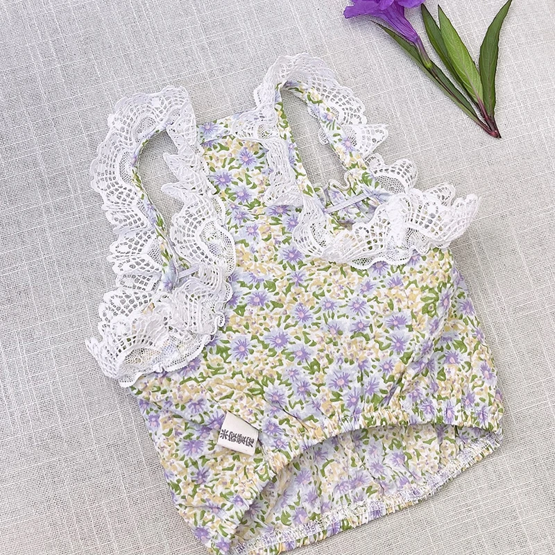 

Pet clothes spring and summer fluffy lace floral sling teddy bear dog cat vest thin small dog clothes