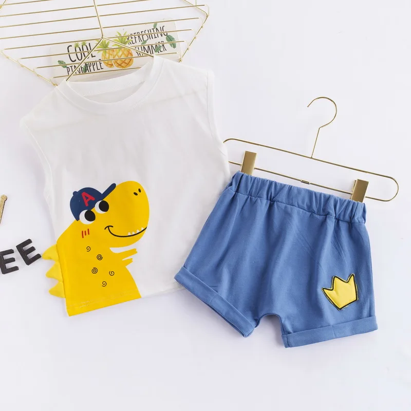 

Baby Boys Girls Clothing Set New Summer Tops Children Fashion Infant Elephant Kids Cotton Cartoon Vest Shorts 2PCS/Sets Suit set