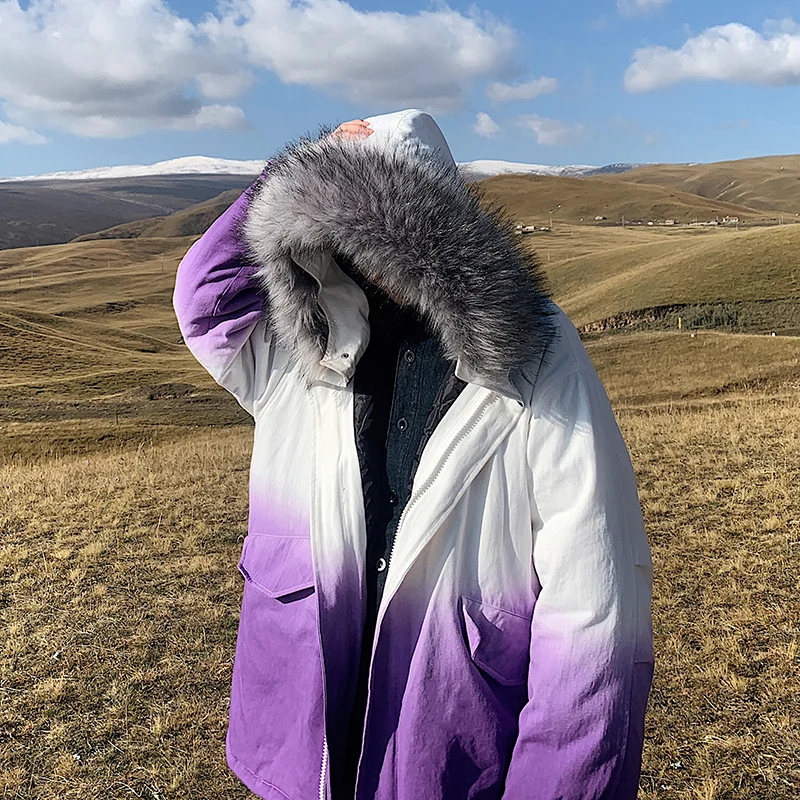 Новое осеннее пальто с меховым капюшоном теплое шелковое хлопковое размера плюс