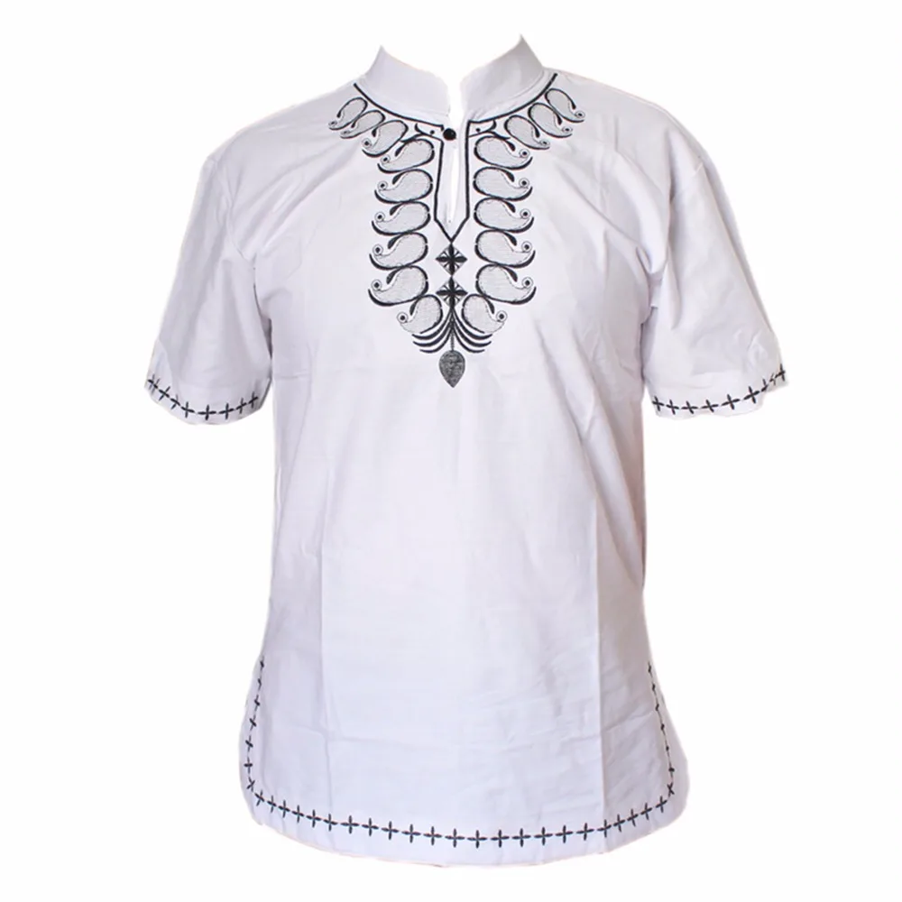

Unisex Cotton T-shirt Pan-African Embroidery Fashion Dashiki Shirt Traditional Nigeria Native Ankara ropa hombre