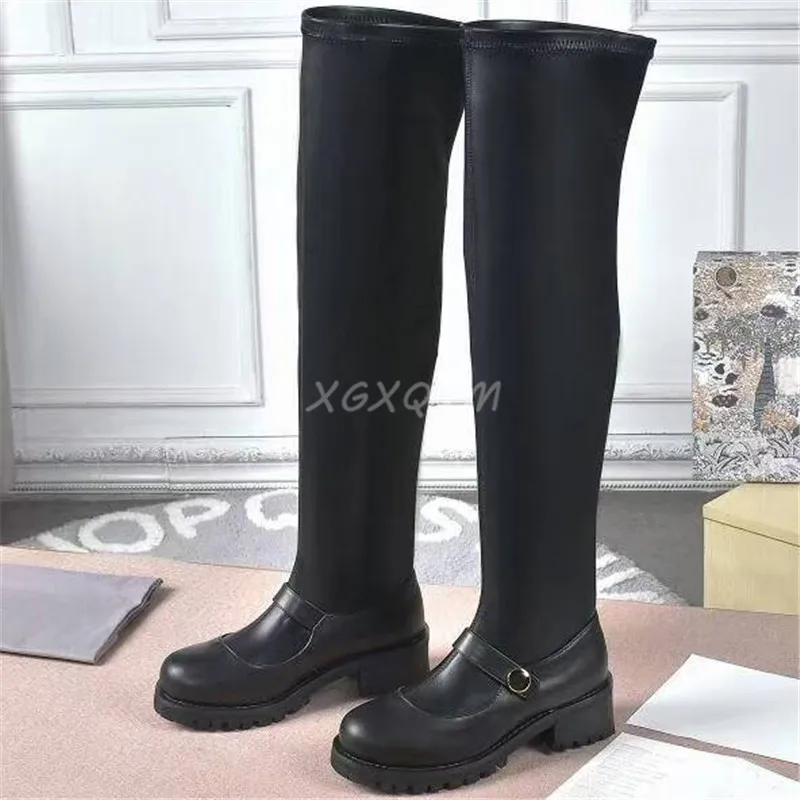 

Luxury Brand Women Autumn Over The Knee Boots Long Botas Mary Jane Shoes Genuine Leather Patent Leather Chelsea Ladies